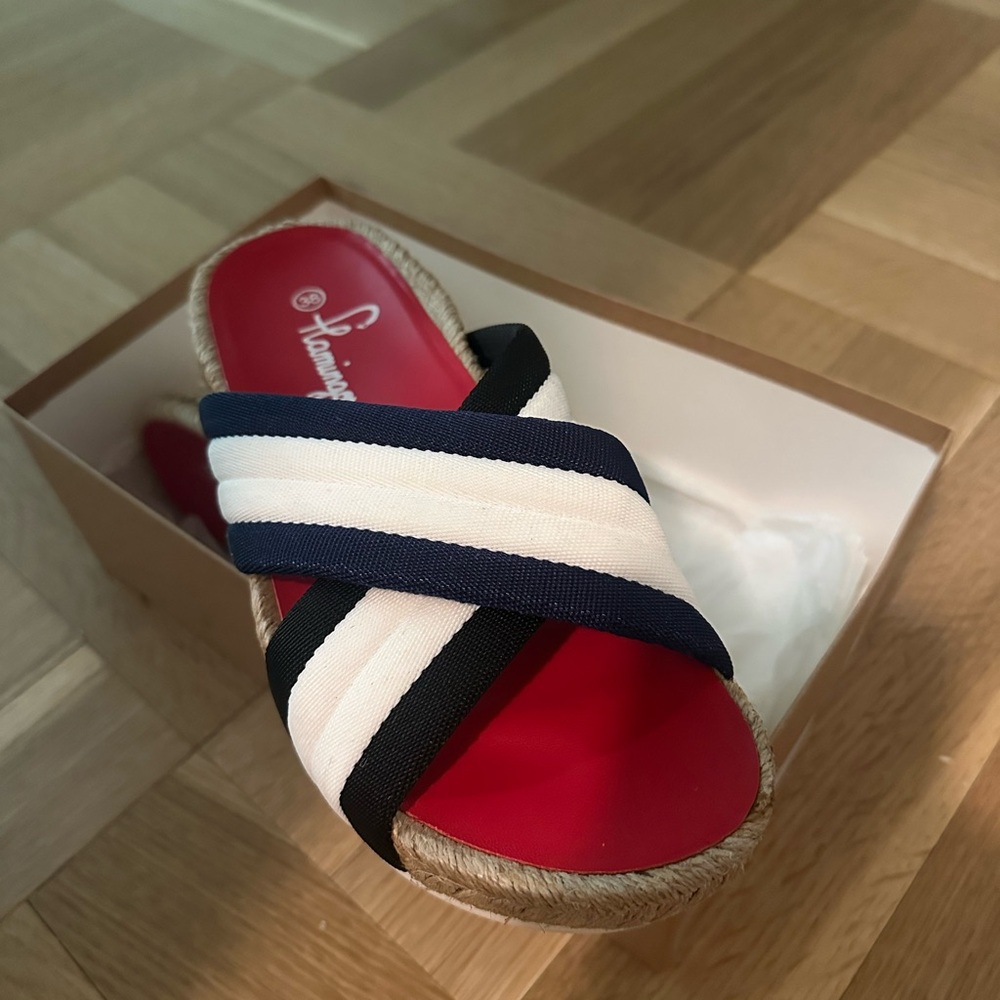 Flamingo Delano Espadrille Sandals -Black/Blue Belt - 38 NIB